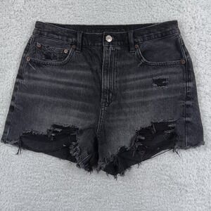 American Eagle Denim Shorts Women 8 Black Distressed Frayed Hem Stretch